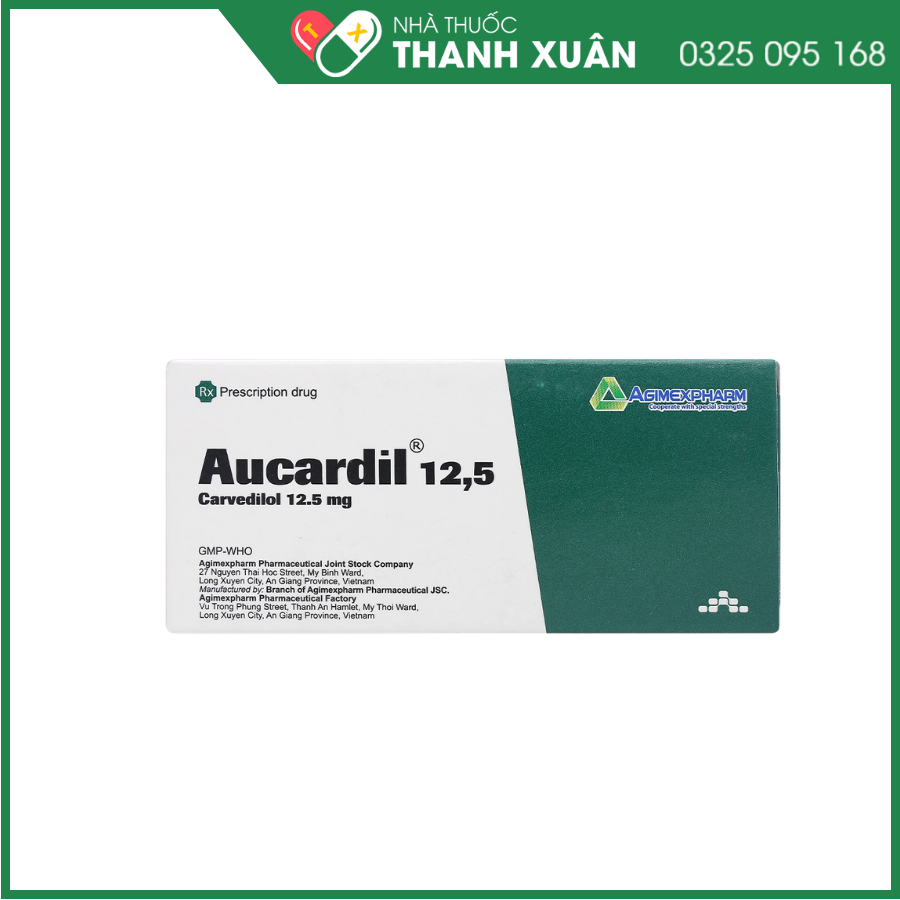 Aucardil 12.5mg điều trị tăng huyết áp, đau thắt ngực ổn định